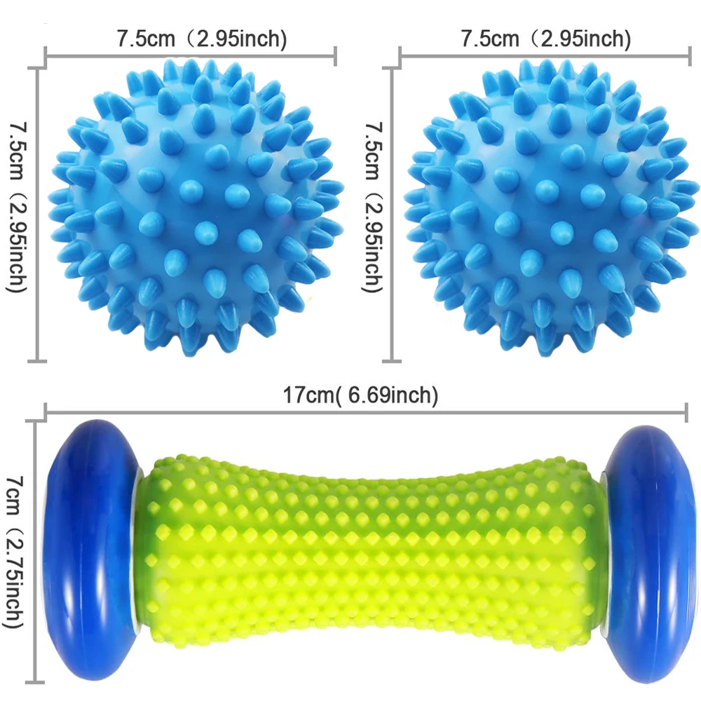 1 Foot Massage Roller and 2 Spiky Massage Balls for Plantar Fasciitis,Foot Arch Pain Relief; Deep Trigger Point Therapy Recovery