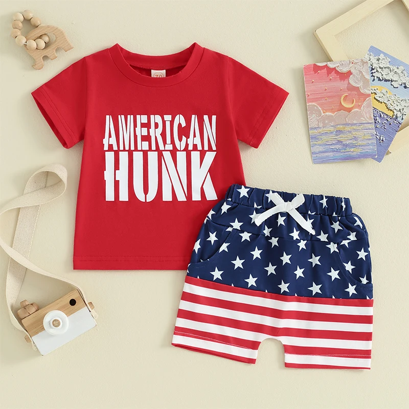 

Toddler Baby Boy 4th of July Outfit Newborn Clothes Short Sleeve Tshirt Shorts Fourth of July Summer Clothes