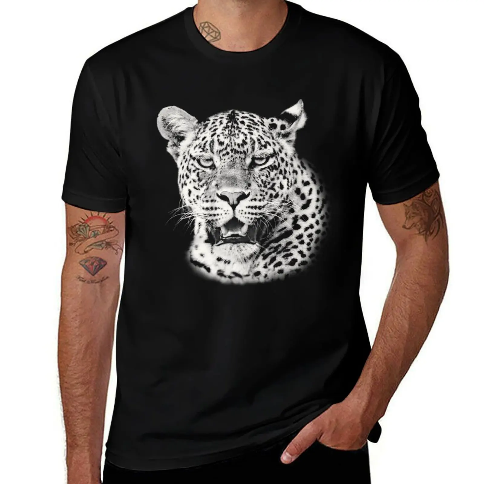 

African man t funny graphic shirt 100% t Portrait cotton for man Wildlife T-Shirt Leopard shirts t shirts cotton