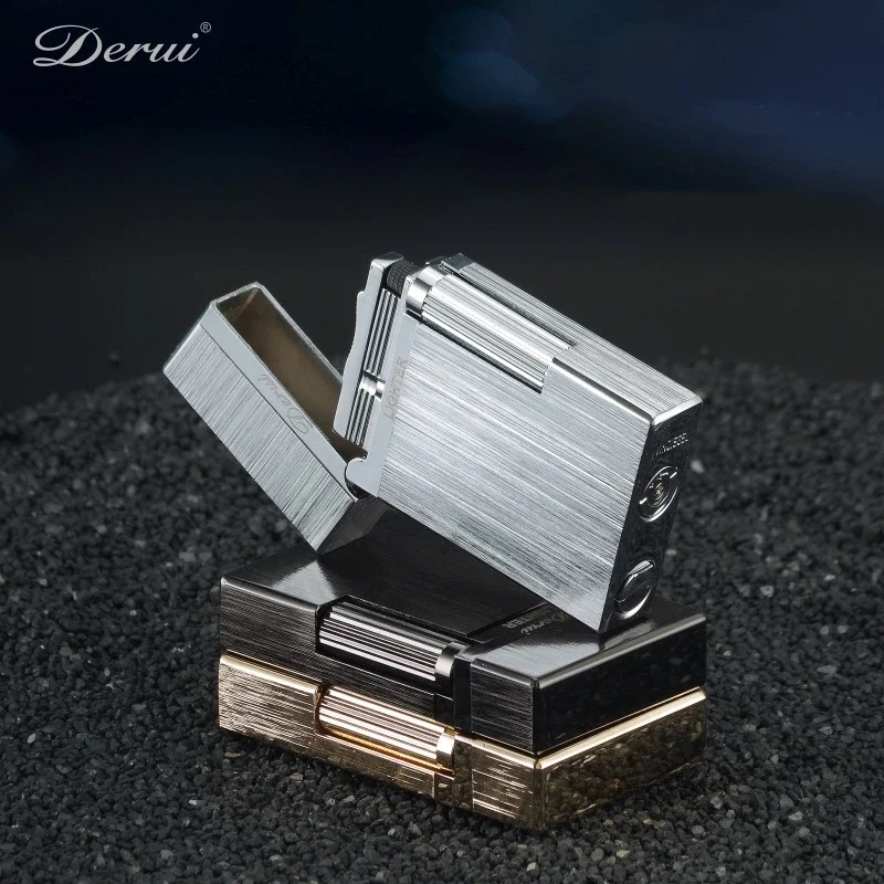 DERUI-Metal Langsheng Sound Gas Lighter, Side Grinding Wheel Ignition, High-end Cigarette Accessories, Gift with Box for Men