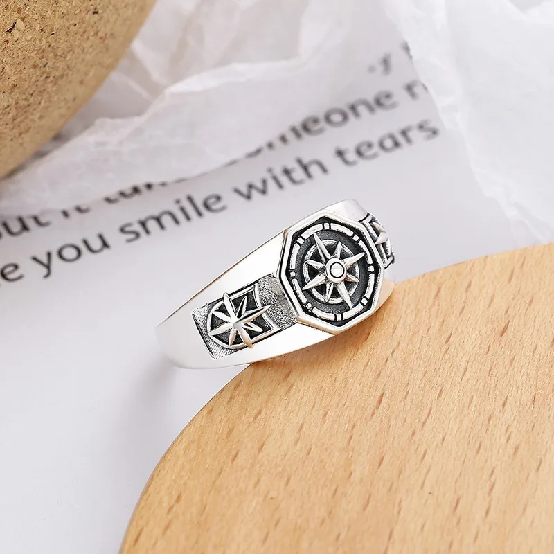 Sterling Silver Retro Magic‑Circle Open Ring, Anime Hip‑Hop Punk Adjustable Statement Jewelry for Daily Wear