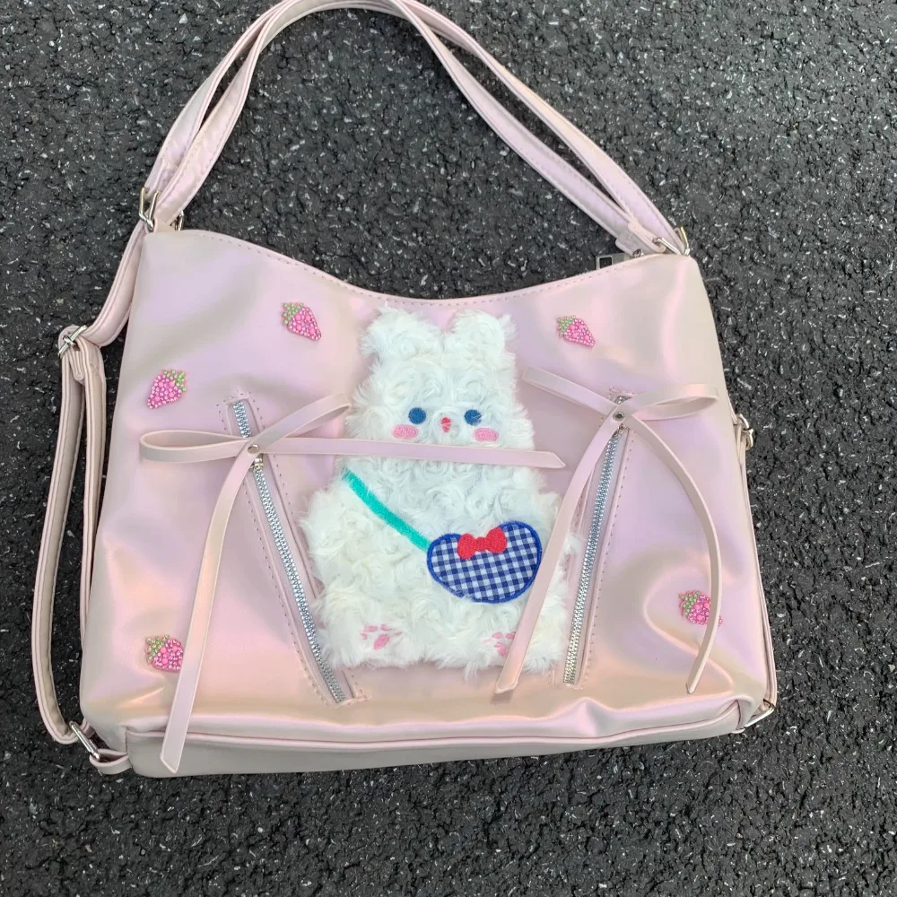 

Rabbit Strawberry Shoulder Bag Large Capacity Tote Bolsos Mujer Y2K Sweet Cool Girls Sac Femme Bags for Woman Original Bolso