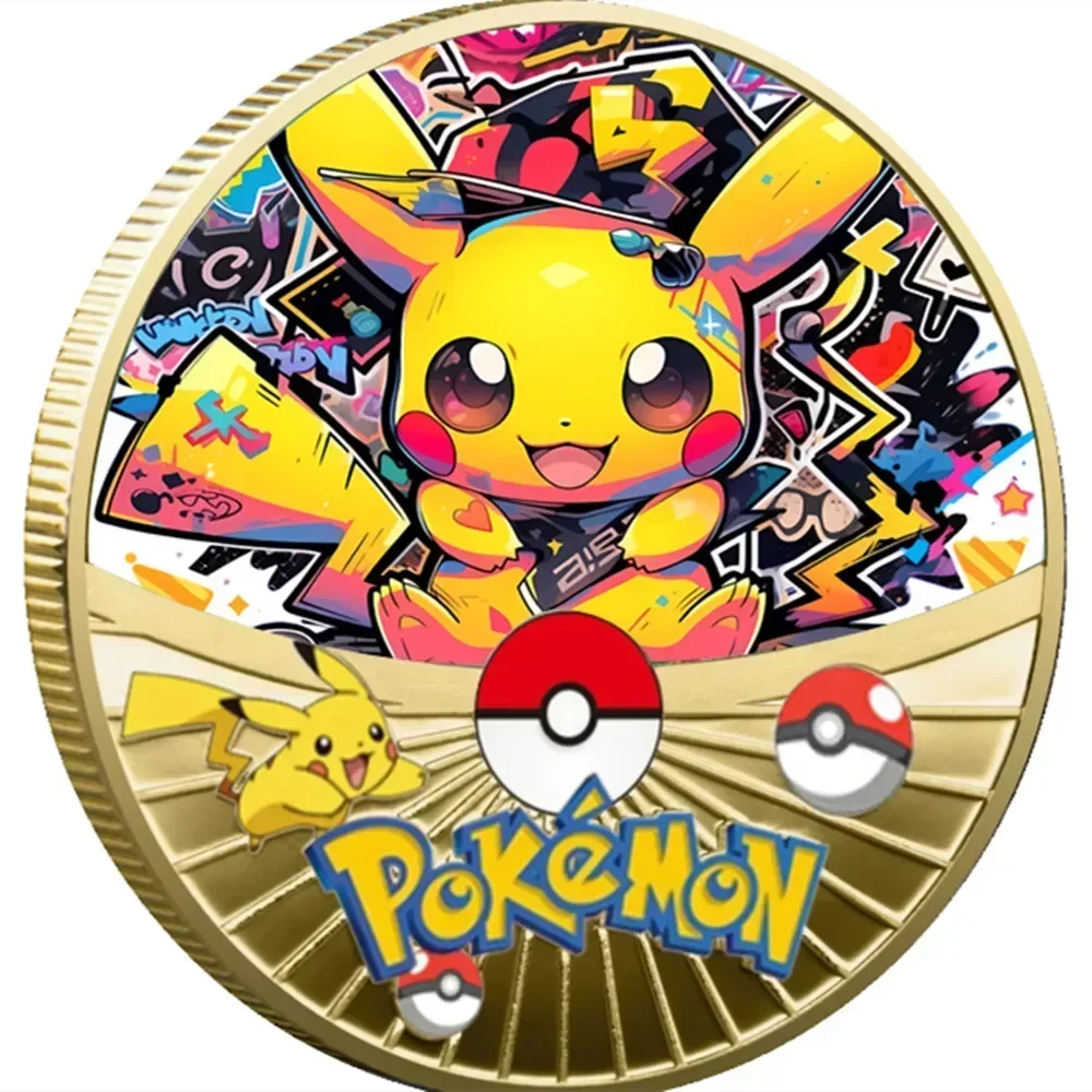 Pokemon Gold Coin Metal Set Pikachu Charizard Commemorative Anime Baby Pokemon Starry Sky Oil Painting Coin Commemorative Medal