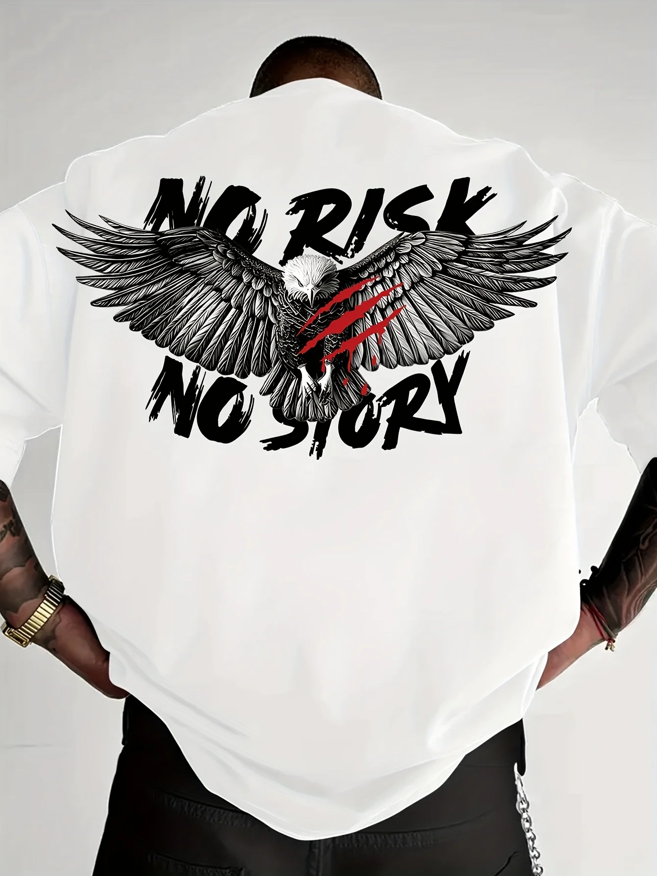 Men's Summer 100% Pure Cotton Fashionable Casual Loose Eagle No Story Slogan Printed Round Neck Short Sleeved T-Shirt Top