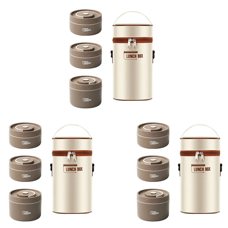

6X Food Warm Lunch Container,Stainless Steel Thermal Lunch Container Portable Thermal Bento Box Food Container Brown B