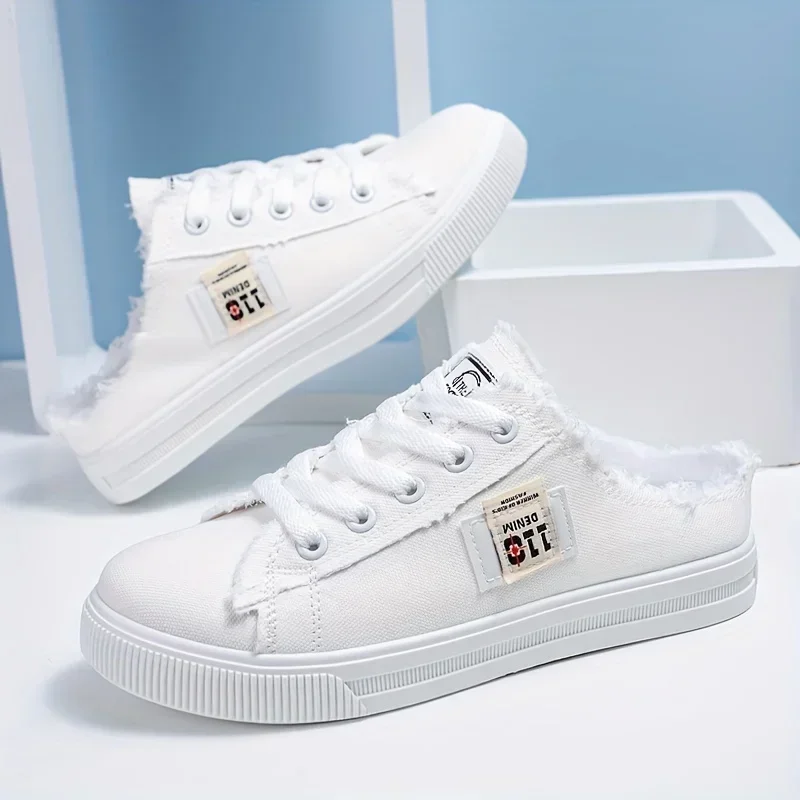 

Women's Fashion Flat Sneakers Casual Lace Up Round Toe Non Slip Canvas Shoes Casual Walking Slides Shoes