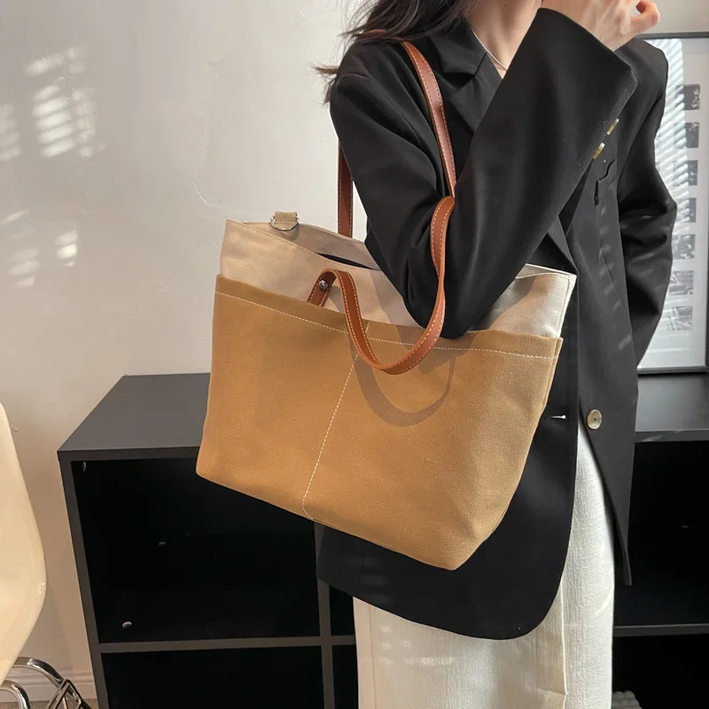 Bolsa Crossbody de grande capacidade para mulheres, cor de contraste, ombro diário, sacola viajante, lona, bolsas, inverno, nova