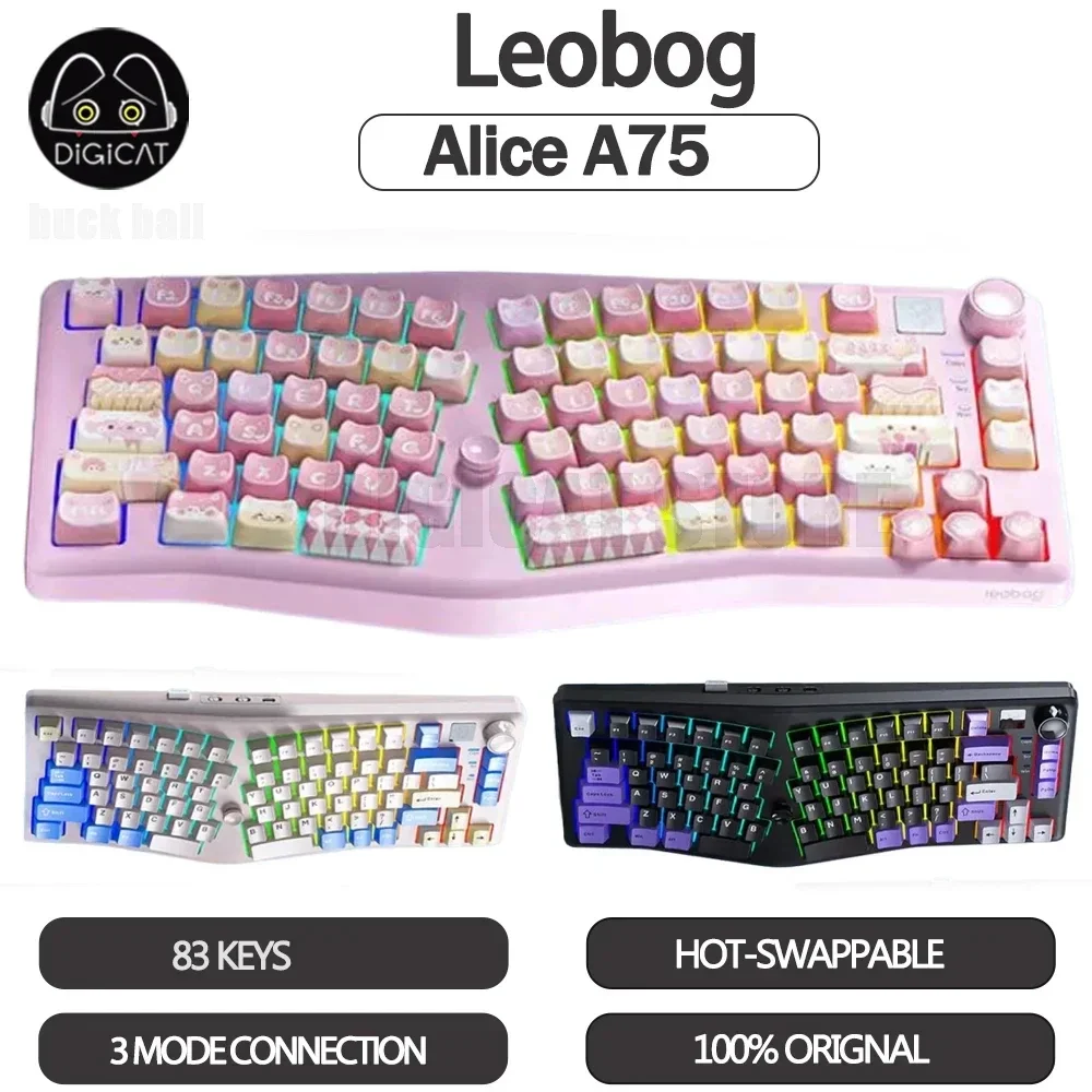 

New Leobog Alice A75 Mechanical Keyboard 3Mode 2.4G Wireless Bluetooth Keyboard Ergonomics PBT Hot swap RGB Gamer Keyboard Gifts