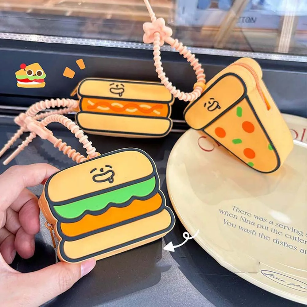 

Versatile Portable Hamburger Coin Purse Key Ring Waterproof Green Frog Storage Bag Soft Pendant Keychian Earphone Bag Women