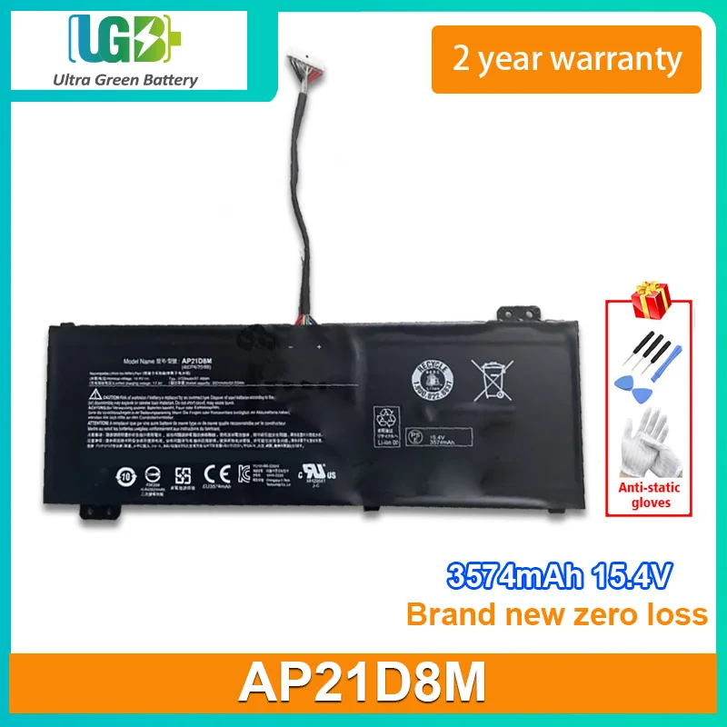 UGB Новый AP21D8M Аккумулятор для ноутбука ACER AP21D8M встроенный аккумулятор для ноутбука 3574 мАч 15,4 в