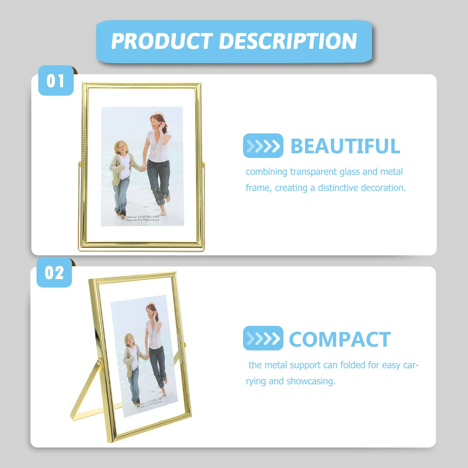 Luxurious Glass Metal Desktop Photo Frame Simple Versatile Longtime Use Elegant Atmosphere Picture Frames Glass Frame
