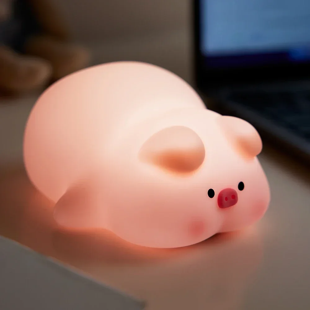 Pink Piggy Night Light Cute LED Silicone Night Lamp Indoor Atmosphere Pat Lamp Room Decoration USB Children\'s Night Light Gift