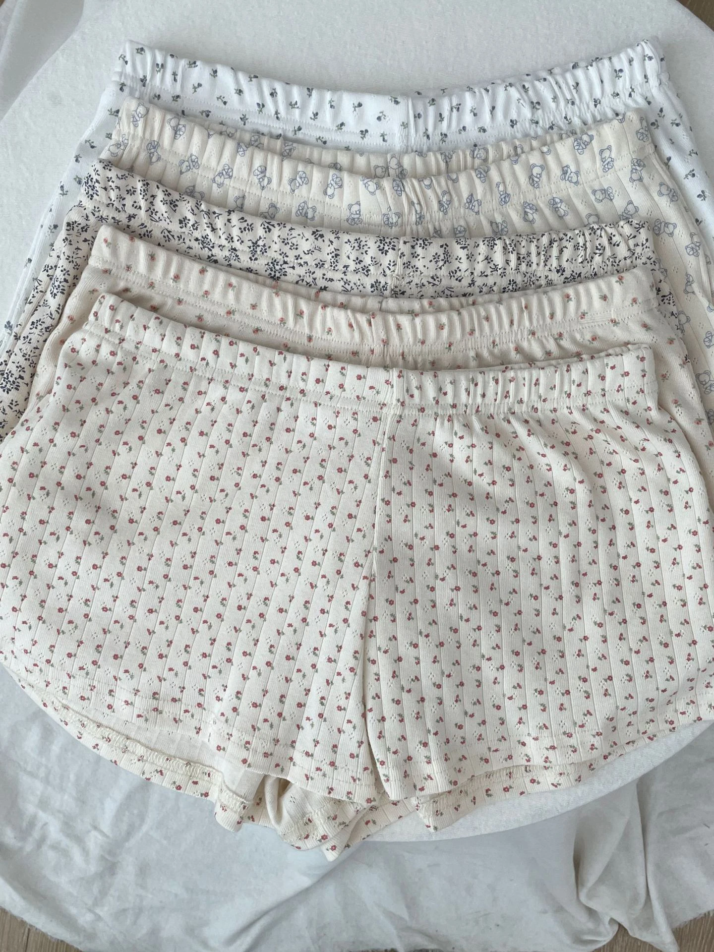 Eyelet Floral Cotton Sweet Home Boy Shorts Summer Elastic Waist Straight Short Pants Vintage Cute Home Cozy Woman Underwear Y2k