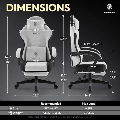 Gaming Chair Fabric with Pocket Spring Cushion, High Back Ergonomic Computer Chair with Footrest for Adults, Massage