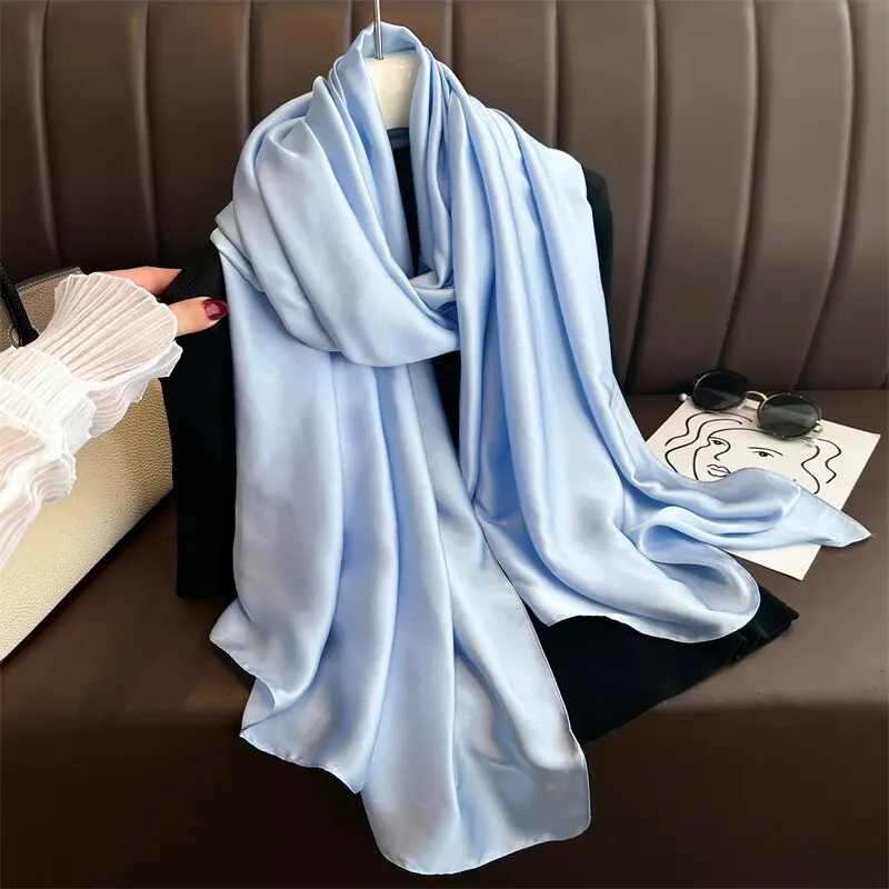 2024 Luxury Brand Spring Large Long Pashmina Women Scarf Solid Silk Shawl Wrap Lady Beach Fashion Female Bandana Cover Echarpe