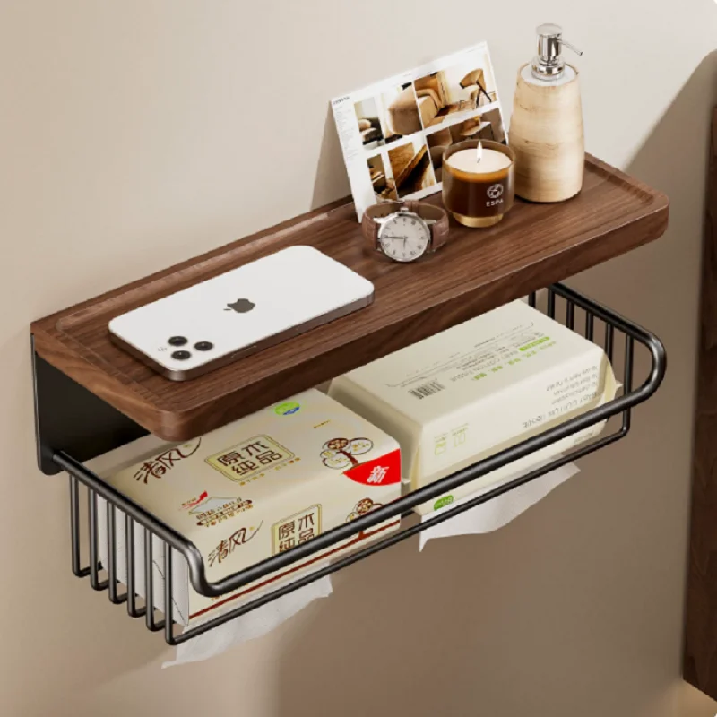 Walnut bathroom toilet paper box, waterproof wall mounted toilet roll box, toilet paper drawer, toilet paper storage rack
