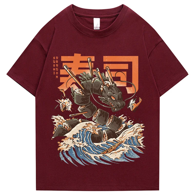 Hip Hop Men\'s Street T-Shirt Japanese Kanji Dragon Print T-Shirt 2022 Harajuku 100%Cotton Casual Summer Short Sleeve T-Shirt Men