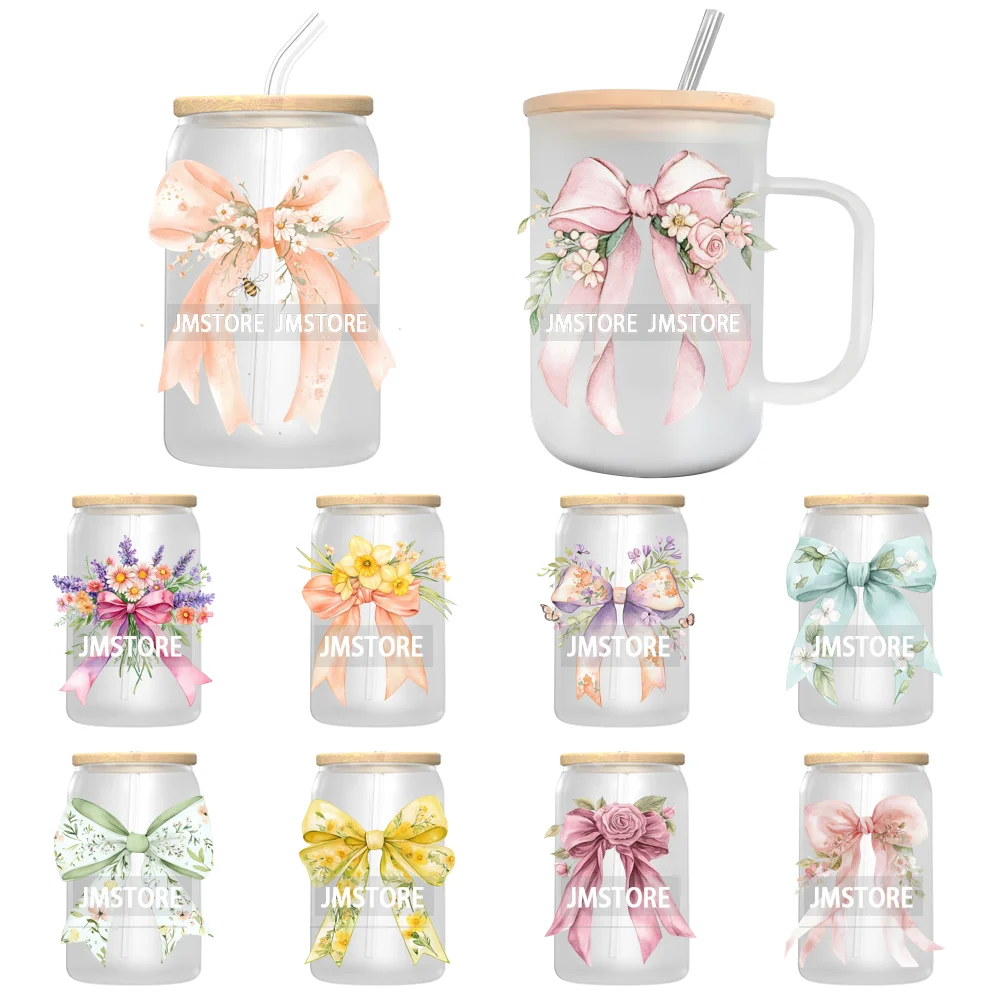 Colorful Bow Ribbon Bridal Birthday UV Sticker Decals For Libbey Cold Cups Mugs Tumbler Transfer Stickers Waterproof DIY Prints