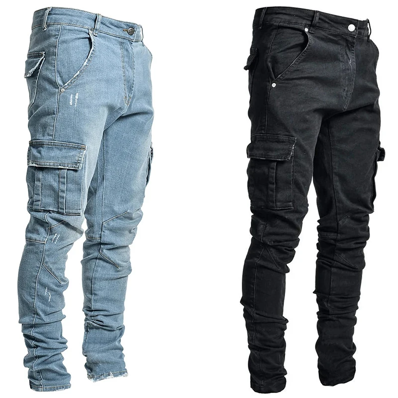 Nouveau Automne Hommes Pantalon Casual DulJeans Mâle Multiple Poches Cargo Pantalon Casual Droite Dimem Jeans fjPlus Taille S-4Xl