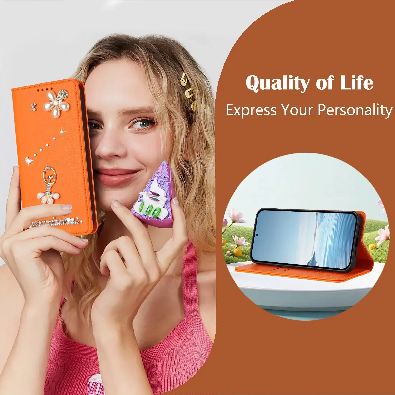 

Роскошный 3D-чехол-кошелек с бриллиантами для Realme 16 Pro Plus 15 14 Lite 15T 15X 14X 14T C85 C75 C71 C63, кожаный чехол со стразами