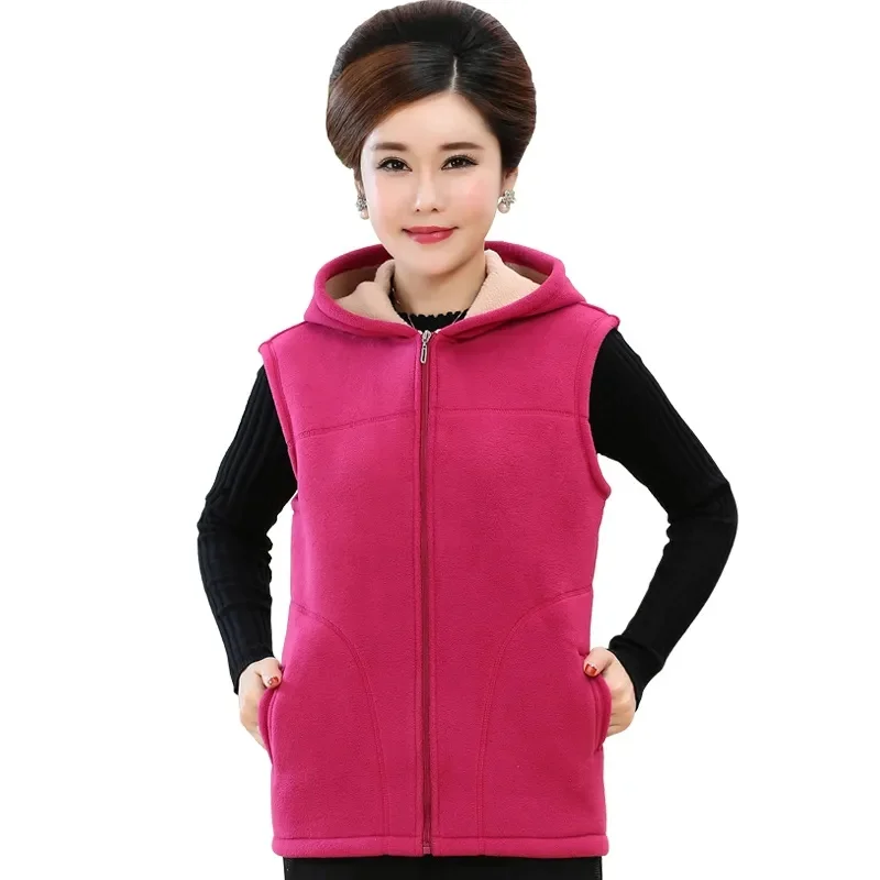 

Middle-Aged Elderly Hooded vest Jacket Women Fall/Winter New Large Size Sleeveless Coat Polar Fleece Padded Waistcoat Female Top