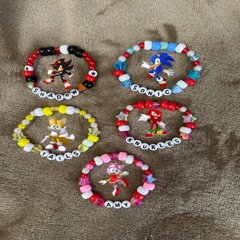 Y2K Style S-onic the Hedgehog Beaded Bracelet - Embodying Kandy Knuckle, Shadow Tail & Amy Elements for Gamers