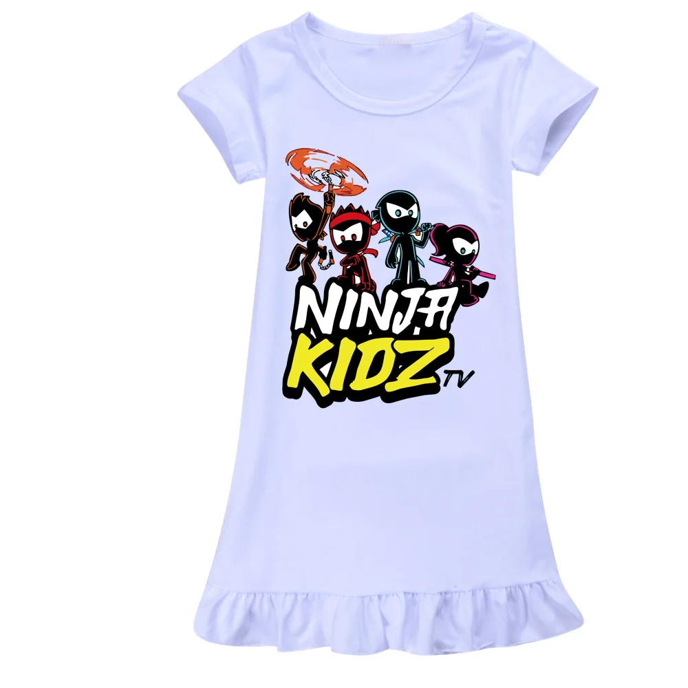 NINJA KIDZ Dress Girls Nightdress Clothes Cartoon Pajamas Children's Clothing Short-Sleeve Pajamas Dress Kids Family Wear