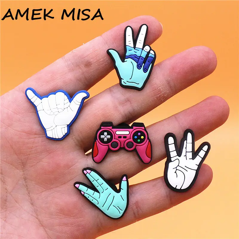 Single Sale 1pcs Popular Gestures PVC Shoe Buckle Decorations Pink GamePad Charms Shoe Pins Accessory Fit Kids Xman Gifts