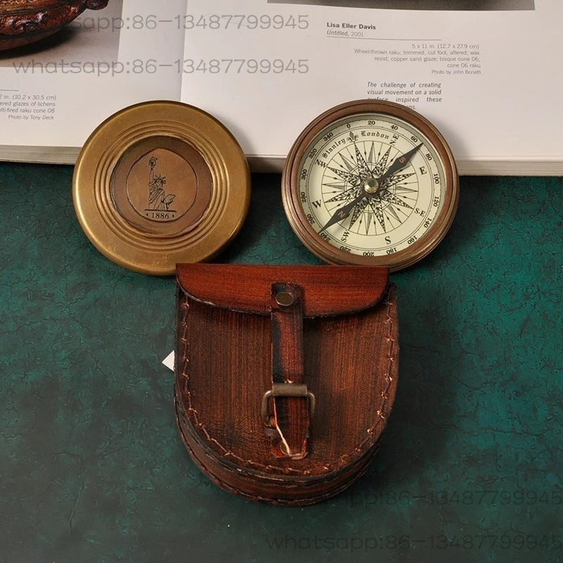 

British Vintage Brass Pirate Compass Indian Imported European Style Handheld Compass Outdoor Hiking Travel Ornament