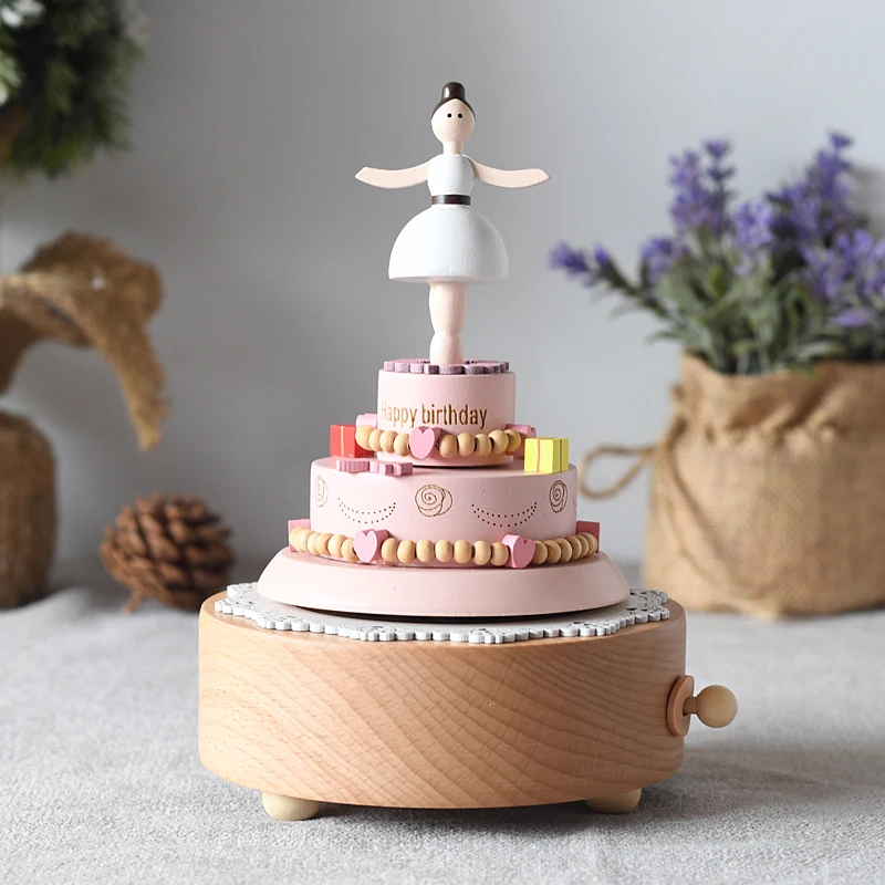 

Pure Melody Round Rotating Beech Wood Ballet Musical Box Ballerina Music Boxes With Switch