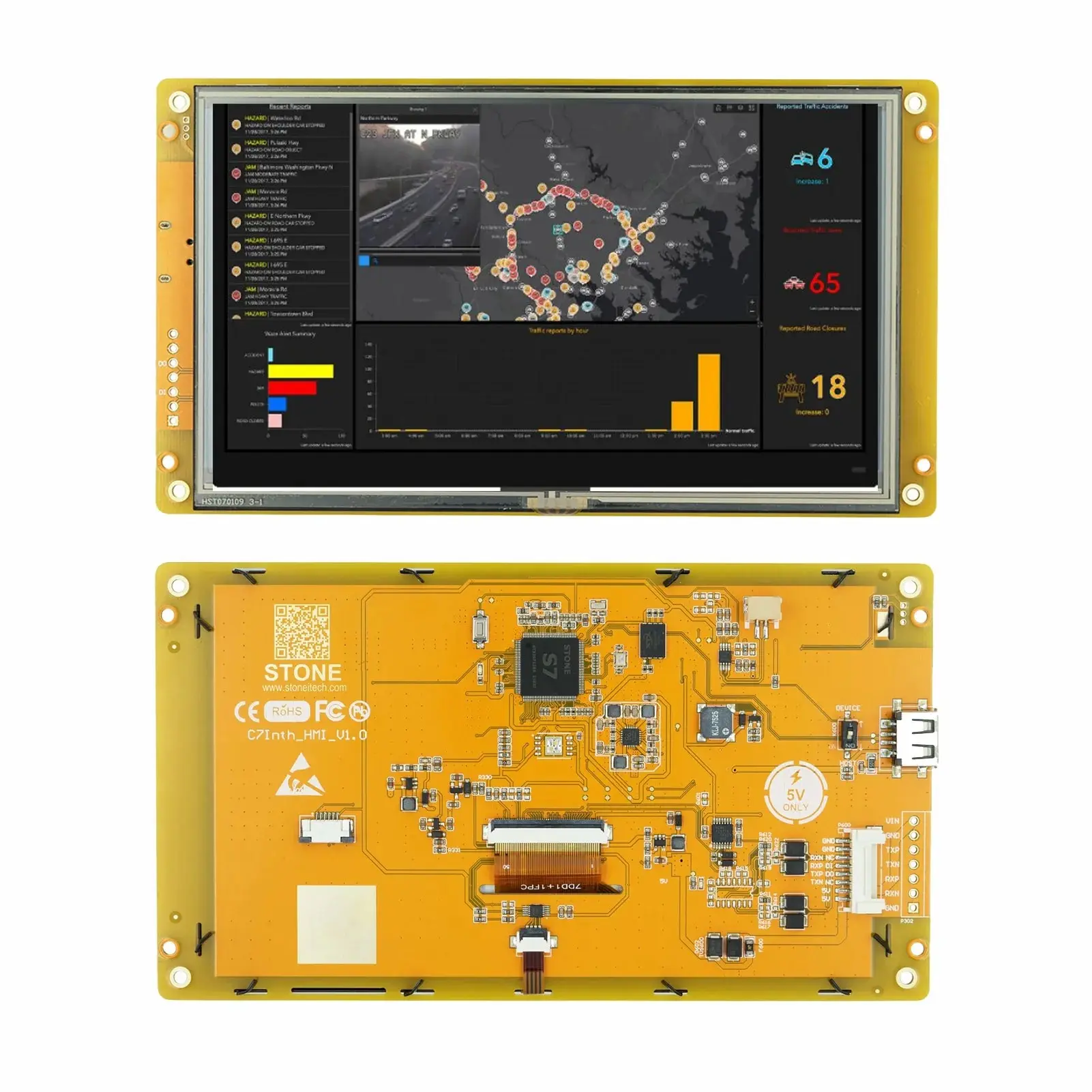 

7 Inch HMI Graphic Touch Screen with Controller + Program + UART Serial Interface for Industrial Equipment C5