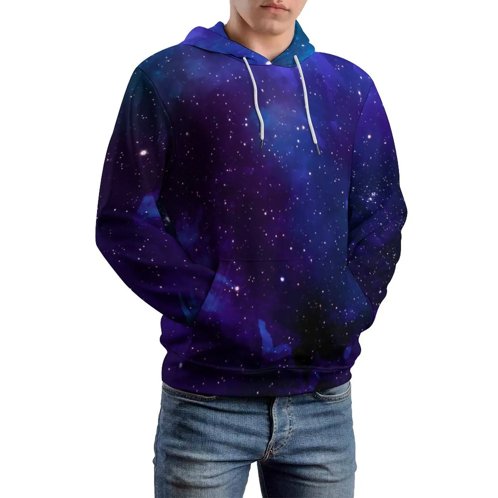 

Blue Galaxy Casual Hoodies Colorful Print Street Wear Hoodie Couple Long Sleeve Y2k Design Clothing Big Size