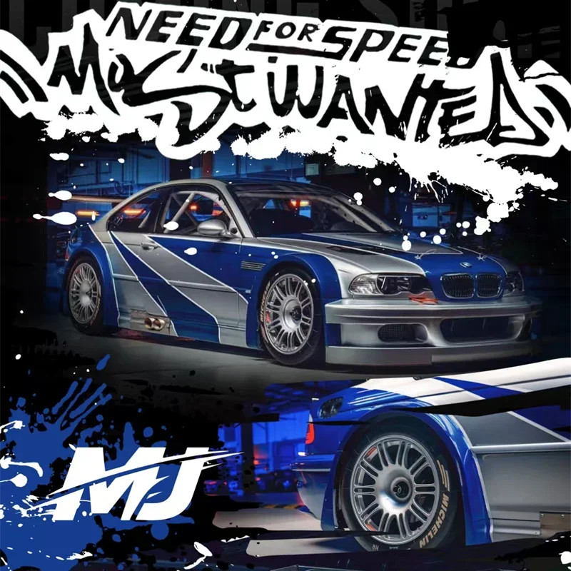 MJ 1:64 M3 E46 GTR Need For Speed SilverBlue مجموعة نماذج سيارة مصبوبة