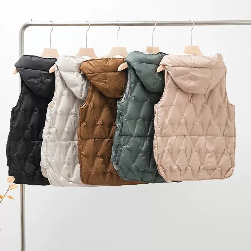 Two-Sided Winter Women Hooded Down Waistcoat Jacket Parkas Light Thin White Duck Down Vest Lady Short Sleeveless Warm Tank Coat