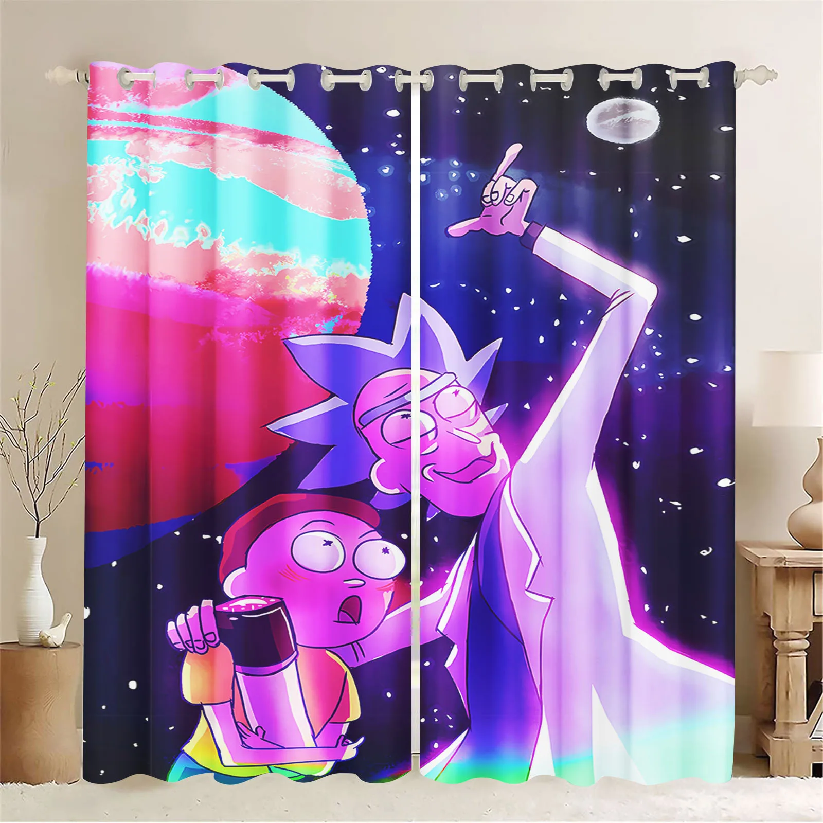 

100% Polyester Home Anime Curtains For Living Room Perforated Bedroom Blackout Suitable Balcony Screen Kitchen