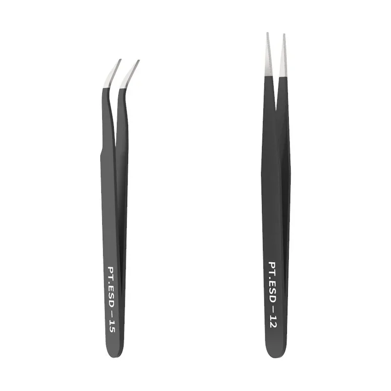 Aço inoxidável Anti-Static Precision Pinças Set, Pinça Sobrancelha, Ferramentas de Extensão Cílios, Maquiagem Kit Ferramenta, Pincet, 2pcs