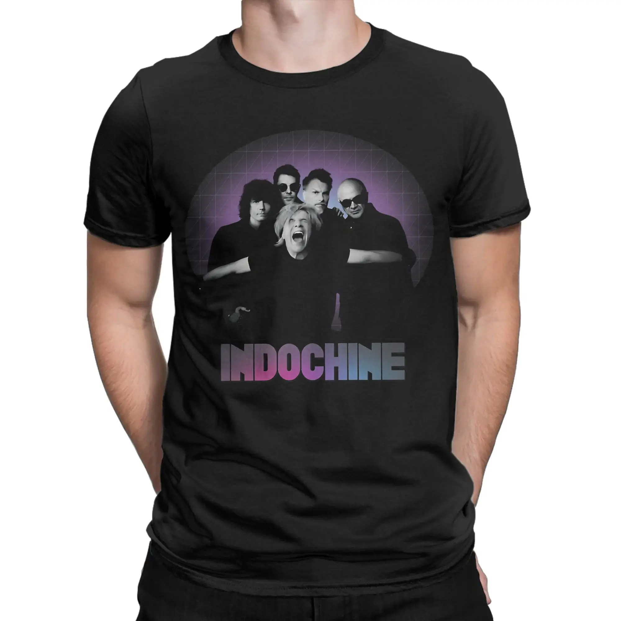 Retro Rock Logo Style  Novelty 100% Cotton T-Shirt Indochine Tees Tops For Men