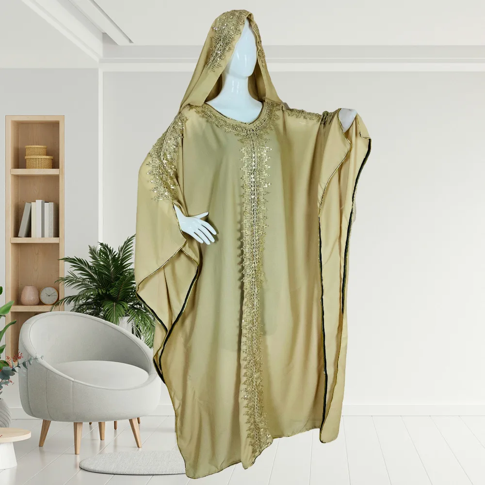 Dubai Eid Hooded Abaya Women Muslim Boubou Bat Sleeve Maxi Dress Turkey African Kaftan Islam Djellaba Morocco Party Evening Robe