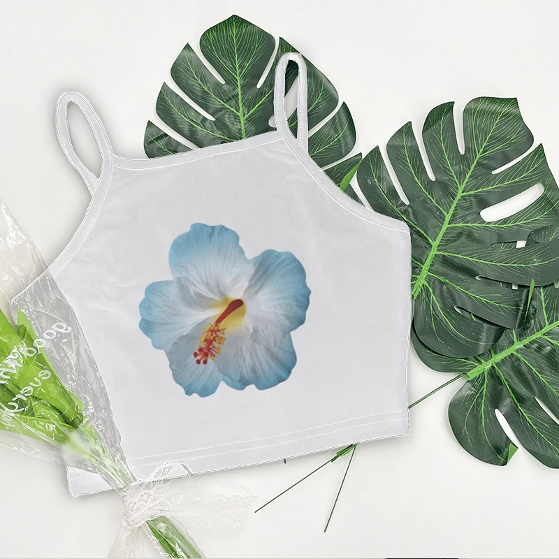 Women's Summer Slim Crop Tops Floral Print Pattern Sleeveless Show Navel Slim Sling Vest Female Mini Baby Tee Streetwear Camis