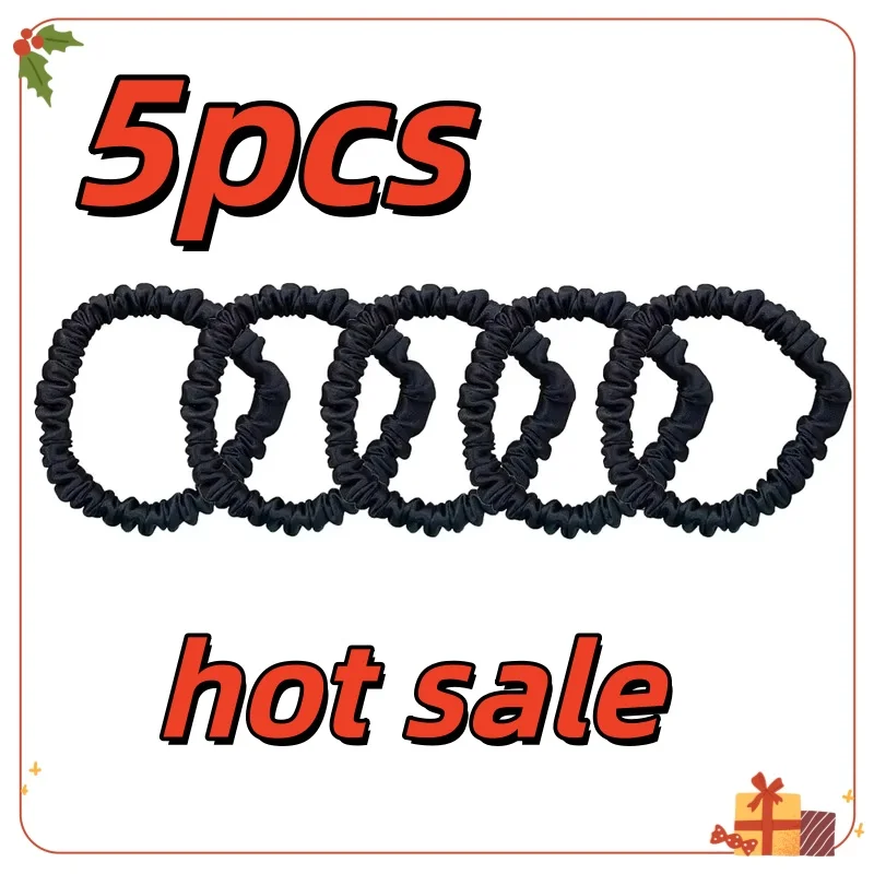 5PCS 100% Pure Silk Skinnies Small Scrunchie Set Hair Ties Ropes Bands Skinny Scrunchy Ponytail Holders for Women Girls