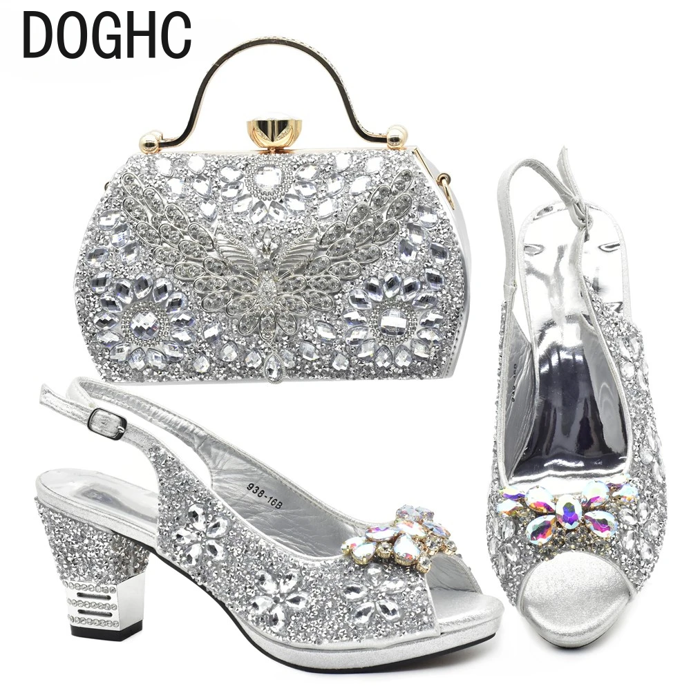 

Fashion Shoe and Bag Set for Party In Women Nigerian Plus Size Shoes Luxury Italian Shoes and Bags Matching Set with Rhinestone