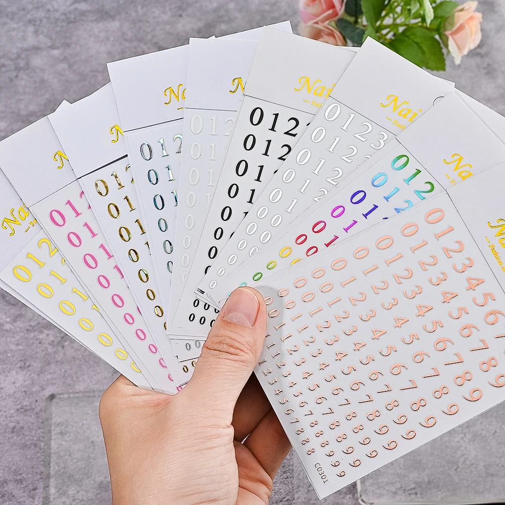 1/9pcs Black 0-9 Arabic Numerals Nail Art Stickers Mixed Size Self-Adhesive Number Nail Decals DIY Manicure Sliders Decorations