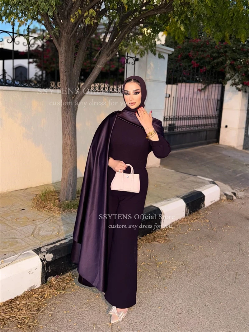 فساتين سهرة أرجوانية من SSYTENS سراويل نسائية عربية بطول الأرض للمناسبات الخاصة فساتين حفلات رسمية سعودية حسب الطلب