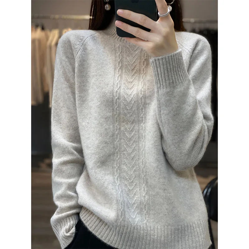 Soft Women Cashmere And Wool 2022 New Arrival Menca Sheep Autumn/Winter Thicker Knitted Female High Elasticity Tops