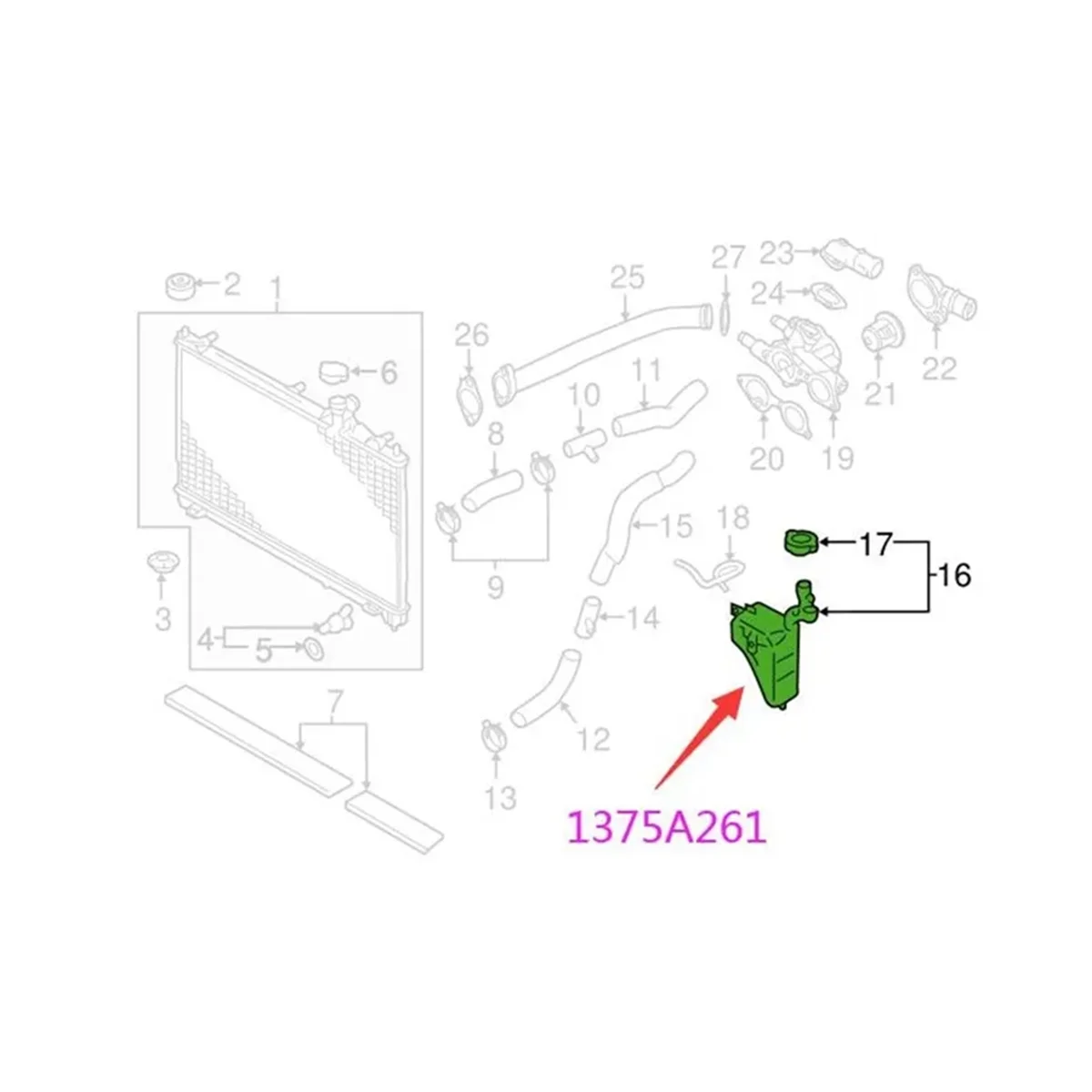 1375A261 1375A467 Radiator Condenser Tank Assy for III 2012-2016 GF2W GF3W GF7W GF8W