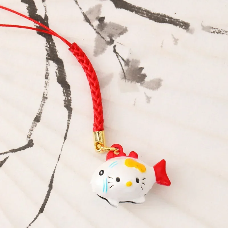 Campana de dibujos animados Kawaii Sanrio Hello Kitty, campana de cobre de la suerte, accesorio colgante para teléfono móvil, gato de la suerte japonés