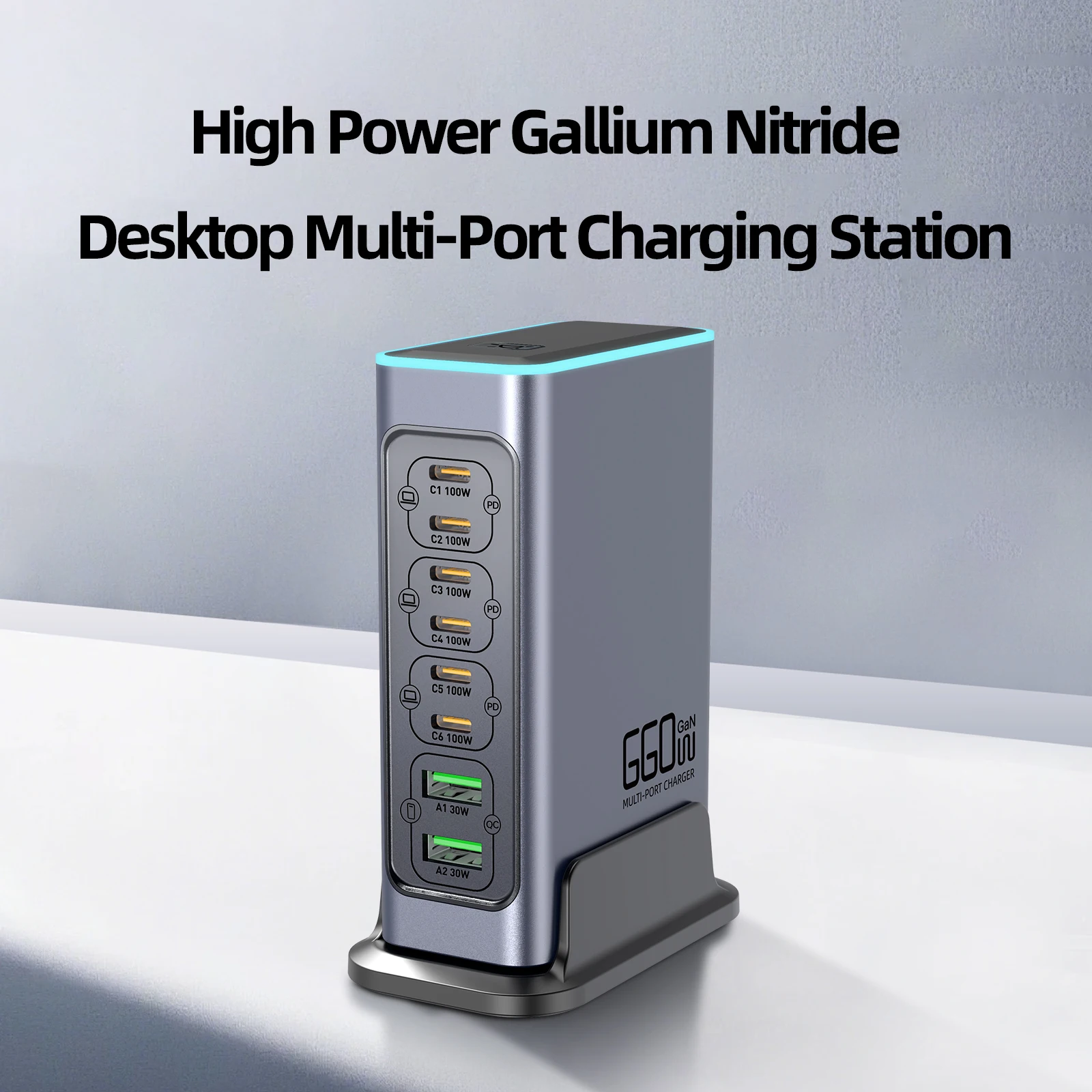 660W GaN Charger PD Fast Charging 8 Ports USB-C Desktop Station QC3.0 Multi Device for iPhone 16 Samsung Galaxy MacBook Laptop T