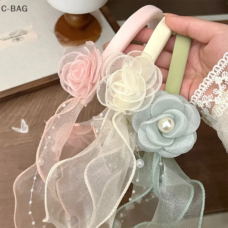 

Fairy Lace Ribbon Flower Hair Hoop Korean Sweet Ribbon Hair Band Versatile Temperament Hair Accessories Headwear
