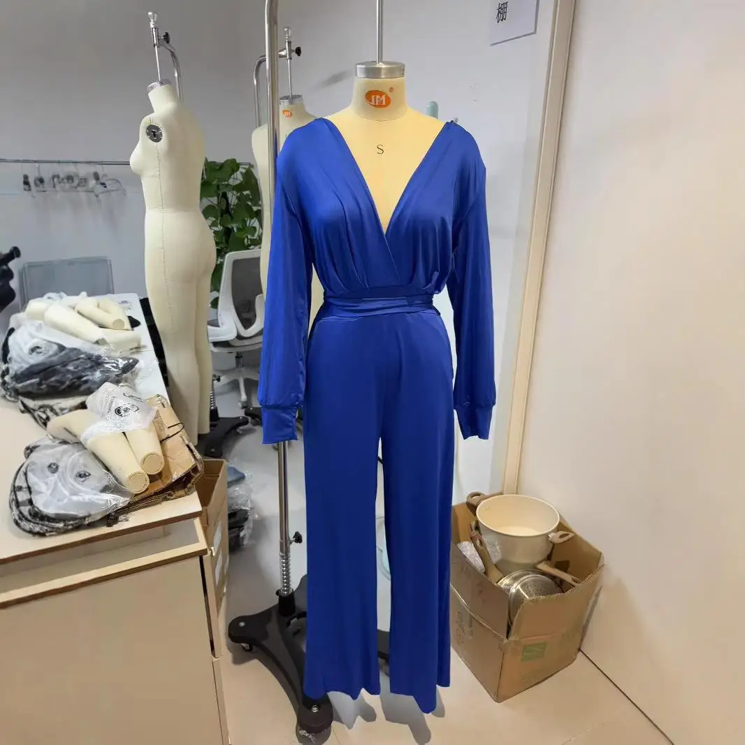 

Женские длинные широкие брюки с завязками на талии, длинные брюки из полиэфирного волокна, дизайн со средней талией