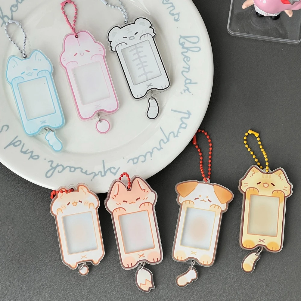 Keychain Kawaii Photocard Holder Acrylic Animal Theme Photo Protector Case Creative Idol Schoolbag Pendant